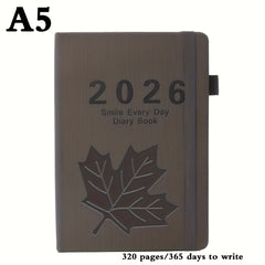2026 Daily Planner 320 Page 365 Calendar Leaf Pattern Metal Ring Binding 4 Color
