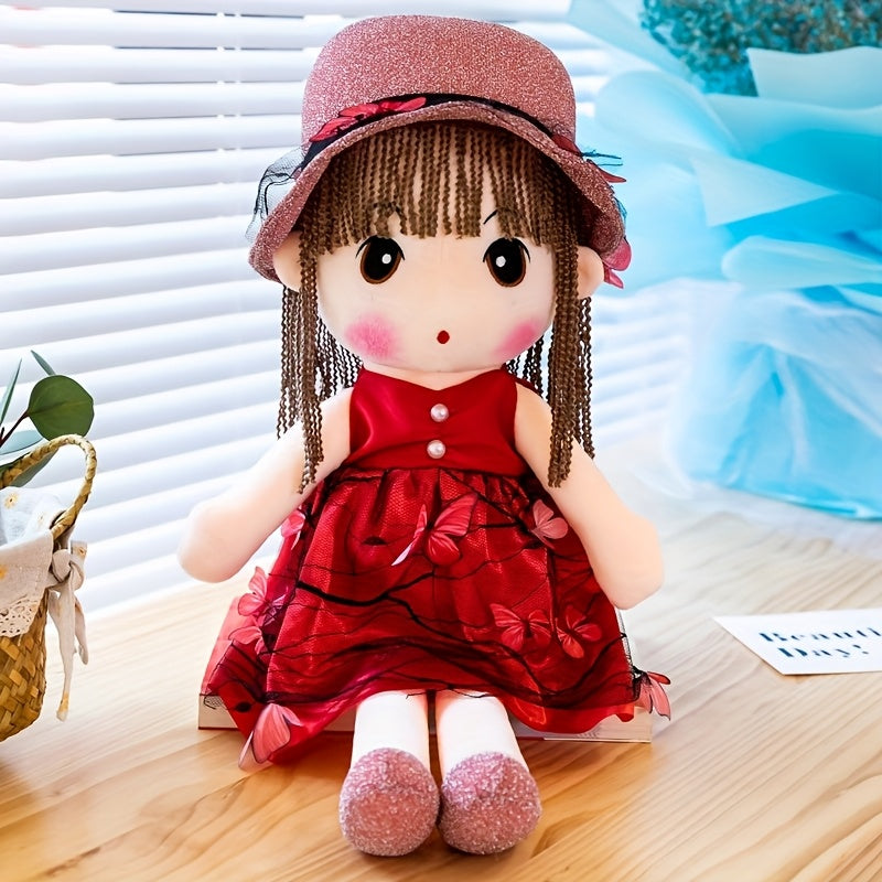 Sweetheart Princess Plush Toy with Red Hat & Plaid Dress