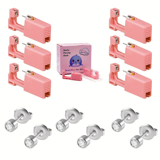 6PCS Pink Ear Piercing Kit Disposable Self Ear Piercing Gun Kit