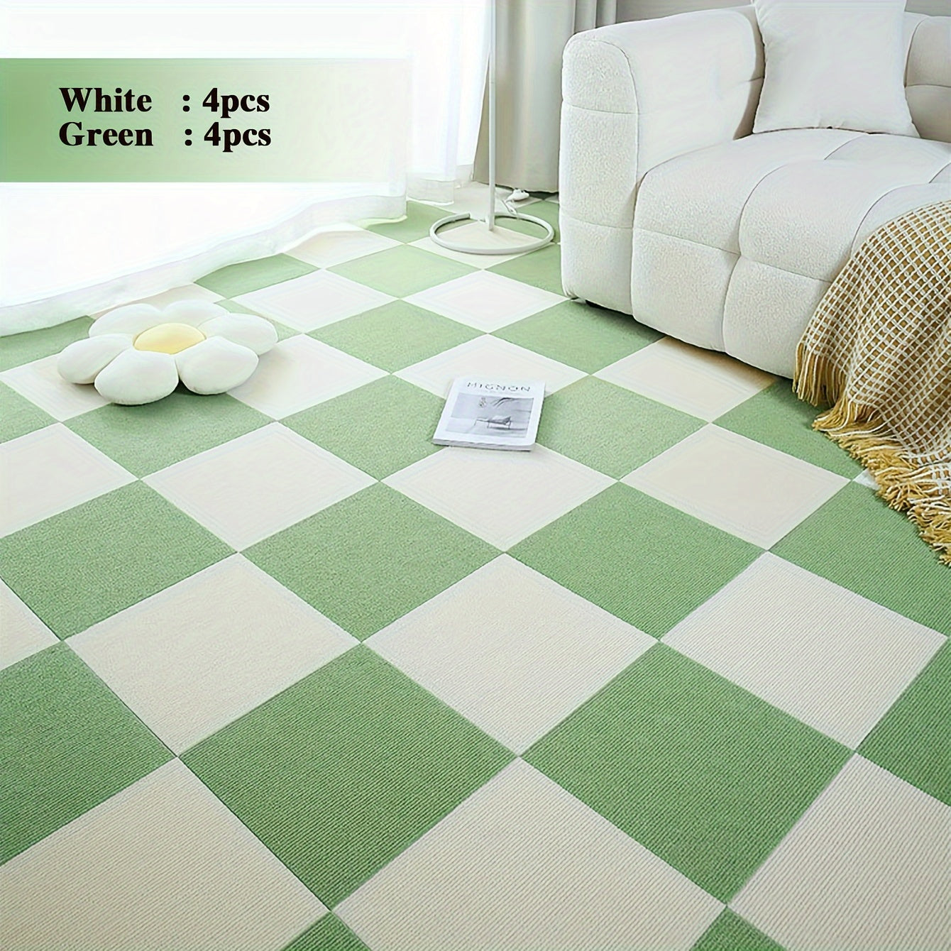 8pcs Splicing Floor Mats Self-Adhesive Machine Washable Carpets