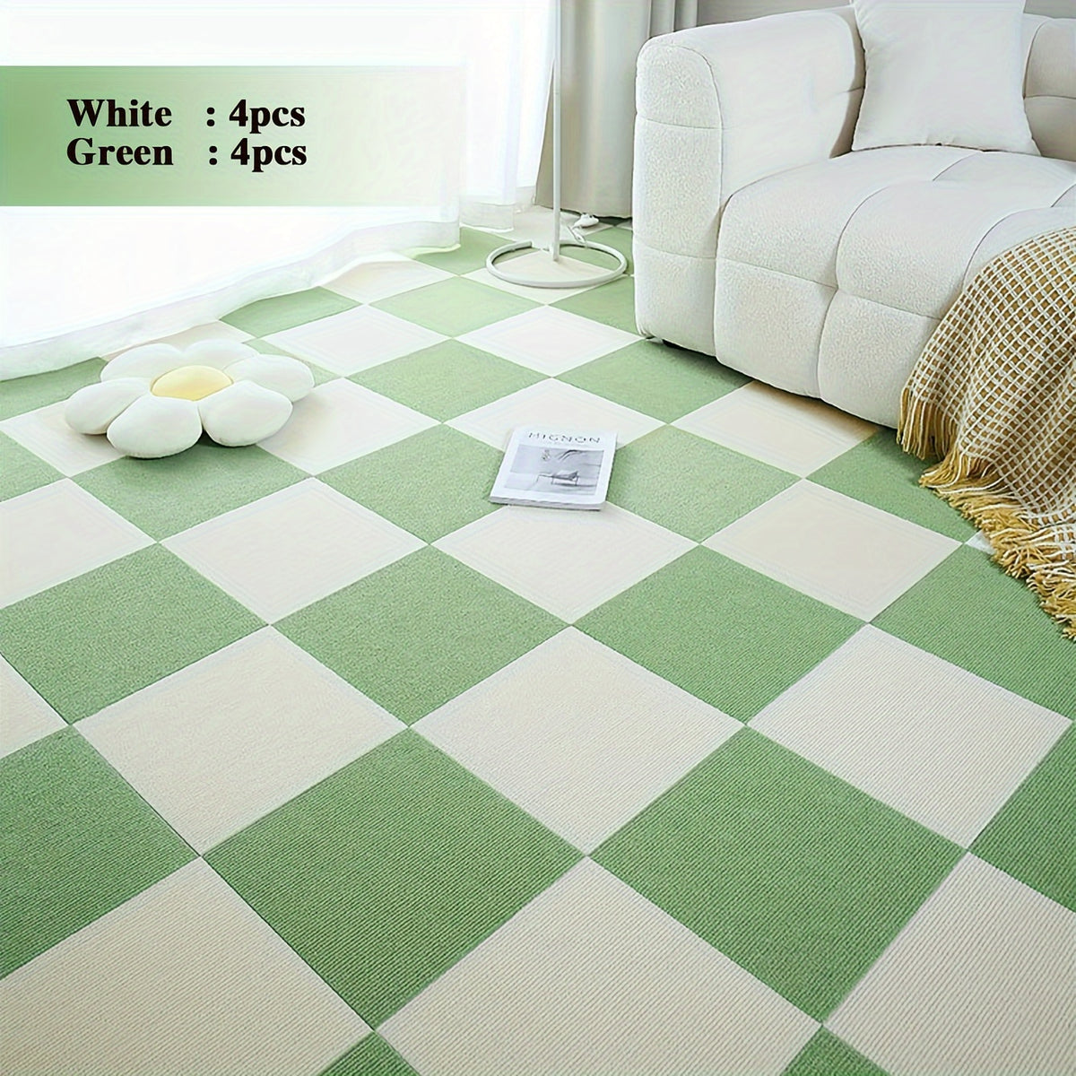 8pcs Splicing Floor Mats Self-Adhesive Machine Washable Carpets