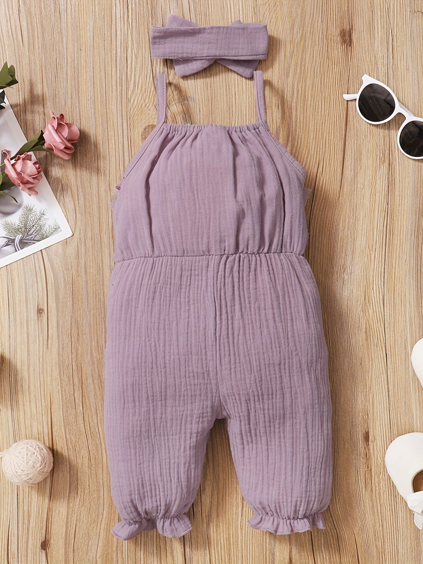 2pcs Baby Girls Sleeveless Romper & Headband Set