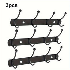 3pcs Stainless Steel Wall Mounted Coat And Hat Rack, 4 Hooks, Easy Installation