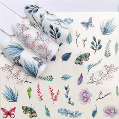 Floral Spring Summer Nail Art Decals Tulips Fern Stickers