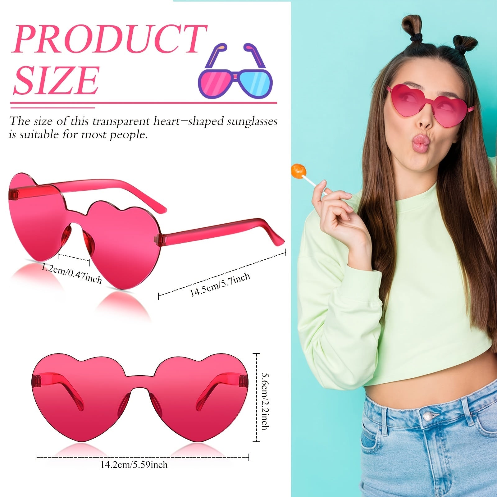 8 Pairs Rimless Sunglasses Heart Shaped Glasses Candy Transparent Eyewear