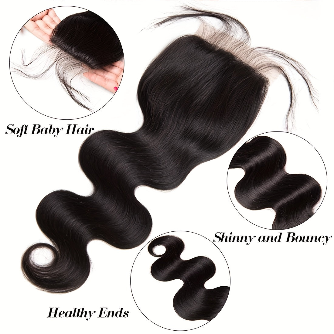 4x4 Lace Closure Body Wave Human Hair Extensions with Baby Hair