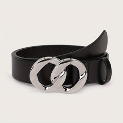 Geometric Double Ring Buckle Belt Stylish Solid PU Leather Belt Girdle