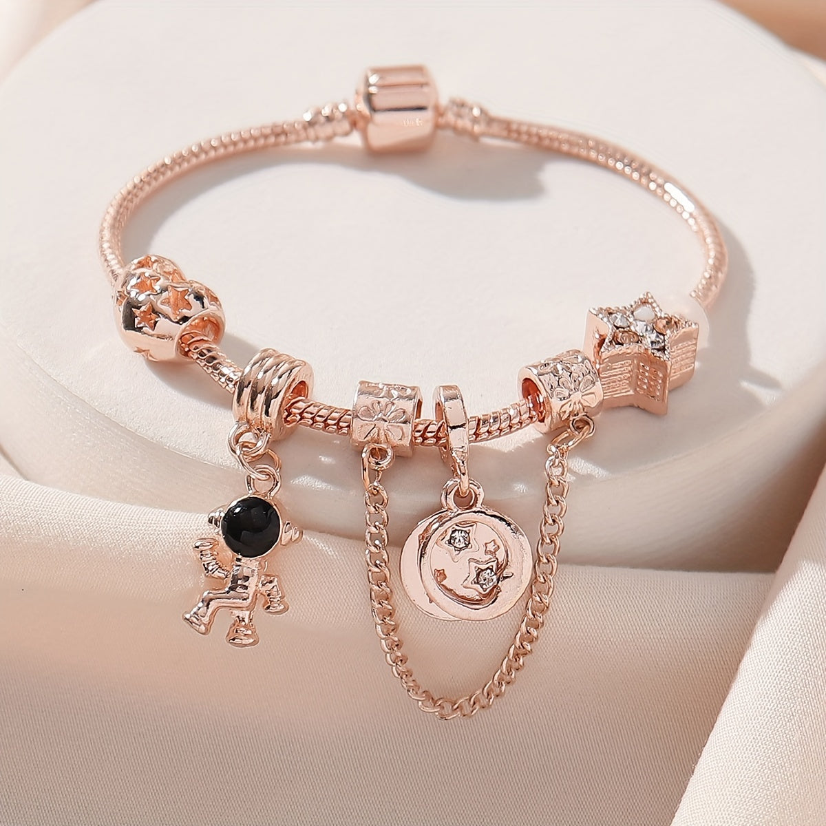 Romantic Starry Sky Bracelet with Faux Diamonds Rhinestone and Moon Astronauts
