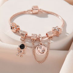 Romantic Starry Sky Bracelet with Faux Diamonds Rhinestone and Moon Astronauts