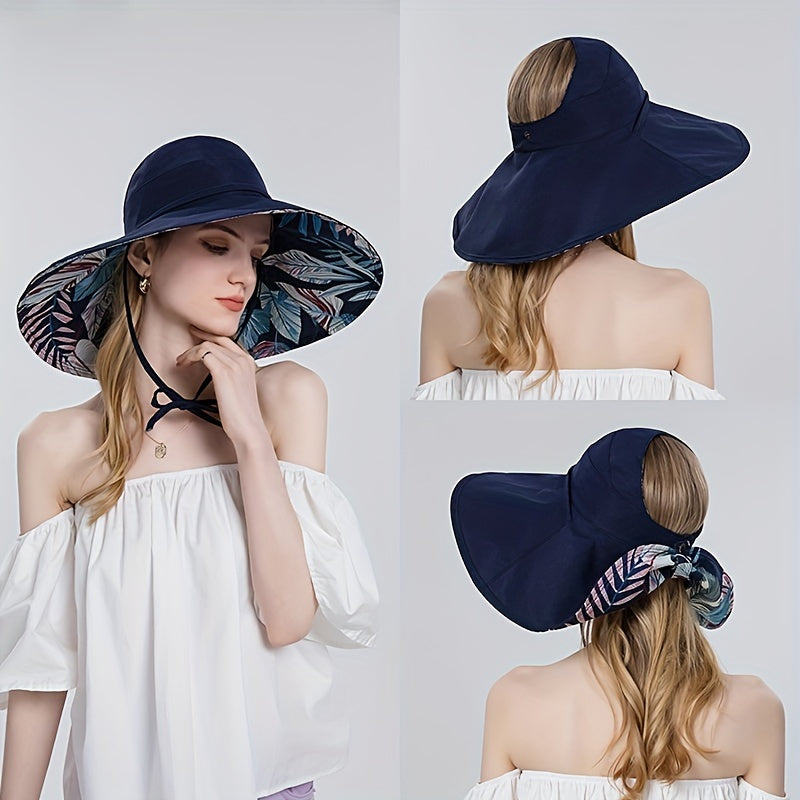 Leaf Pattern Print Sun Hat Wide Brim Sunshade Visor Hat