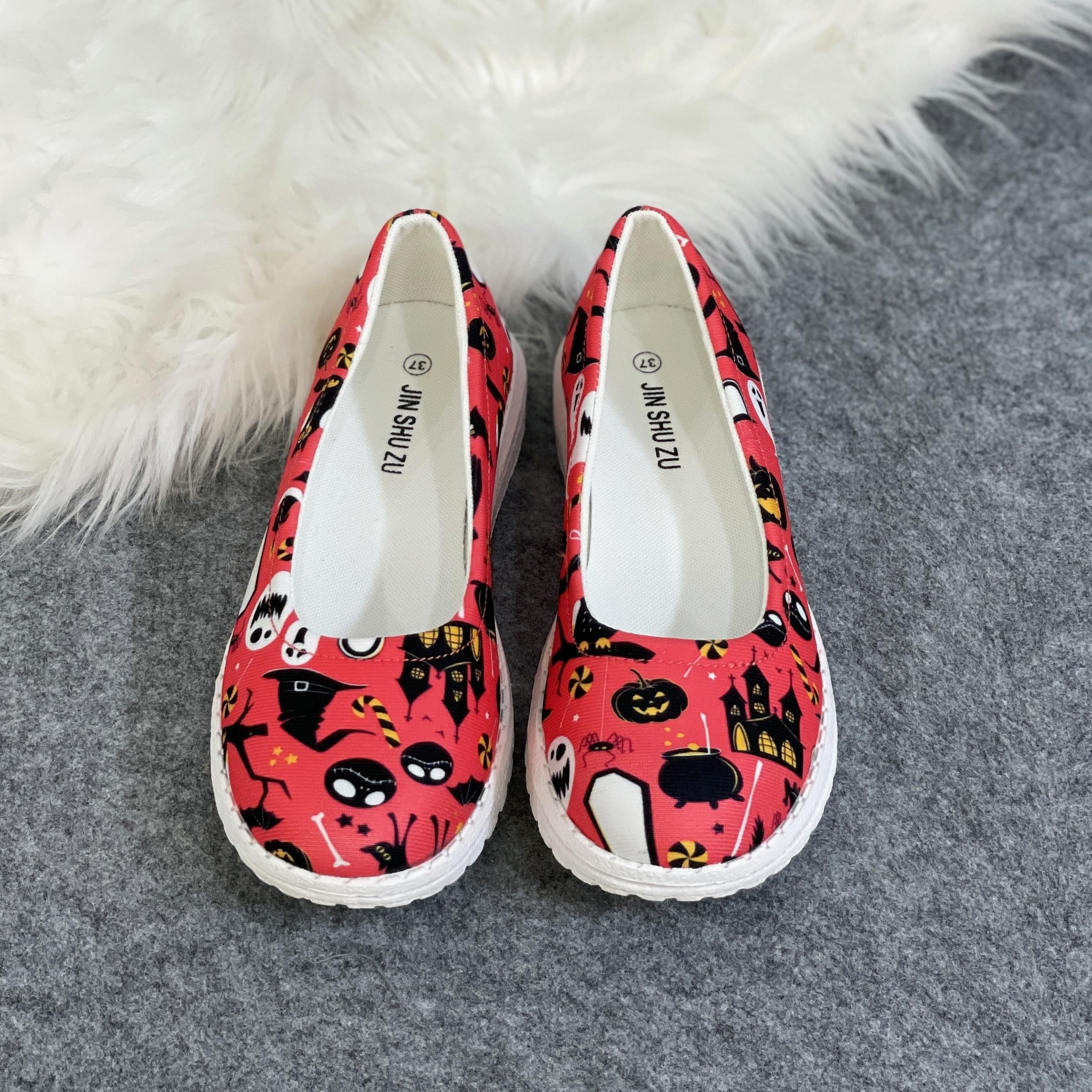 Halloween Colorful Elements Print Low Top Sport Flat Shoes