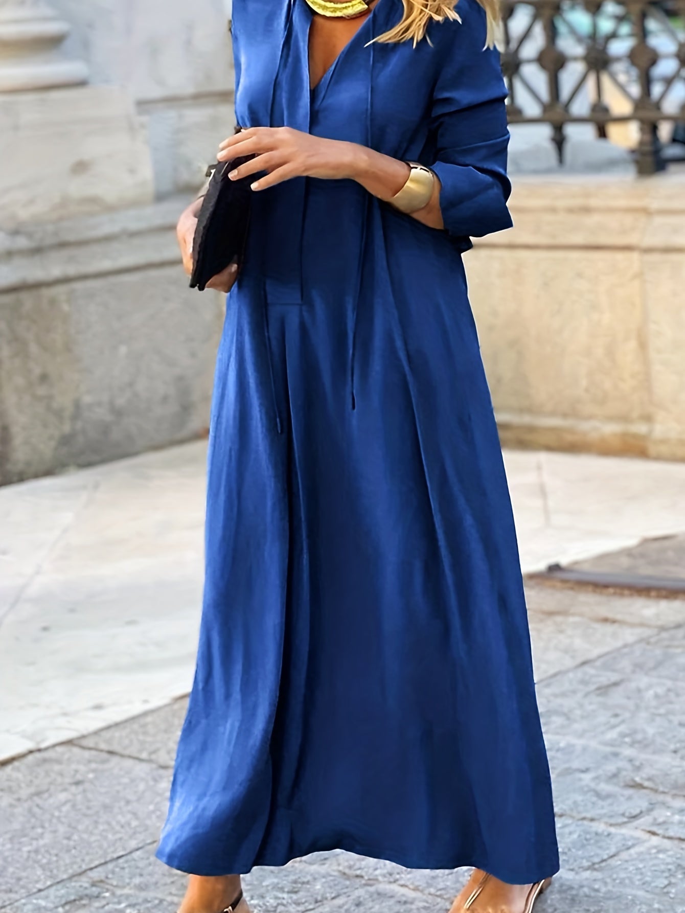  Solid Long Sleeve Maxi Dress