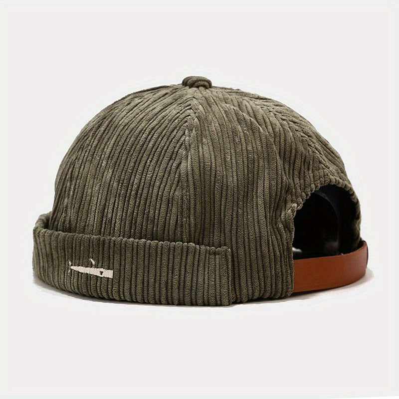 Cotton Brimless Beanie Cap Corduroy Sailor Hat Small Fish Pattern Unisex