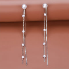 Long Dangle Earrings with Faux Pearl Decor