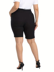  Shorts Women's Plus Solid Color Elastic Waist Shorts With Pockets