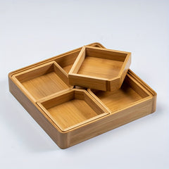 Bamboo Divided Serving Tray With Lid & Removable Dividers