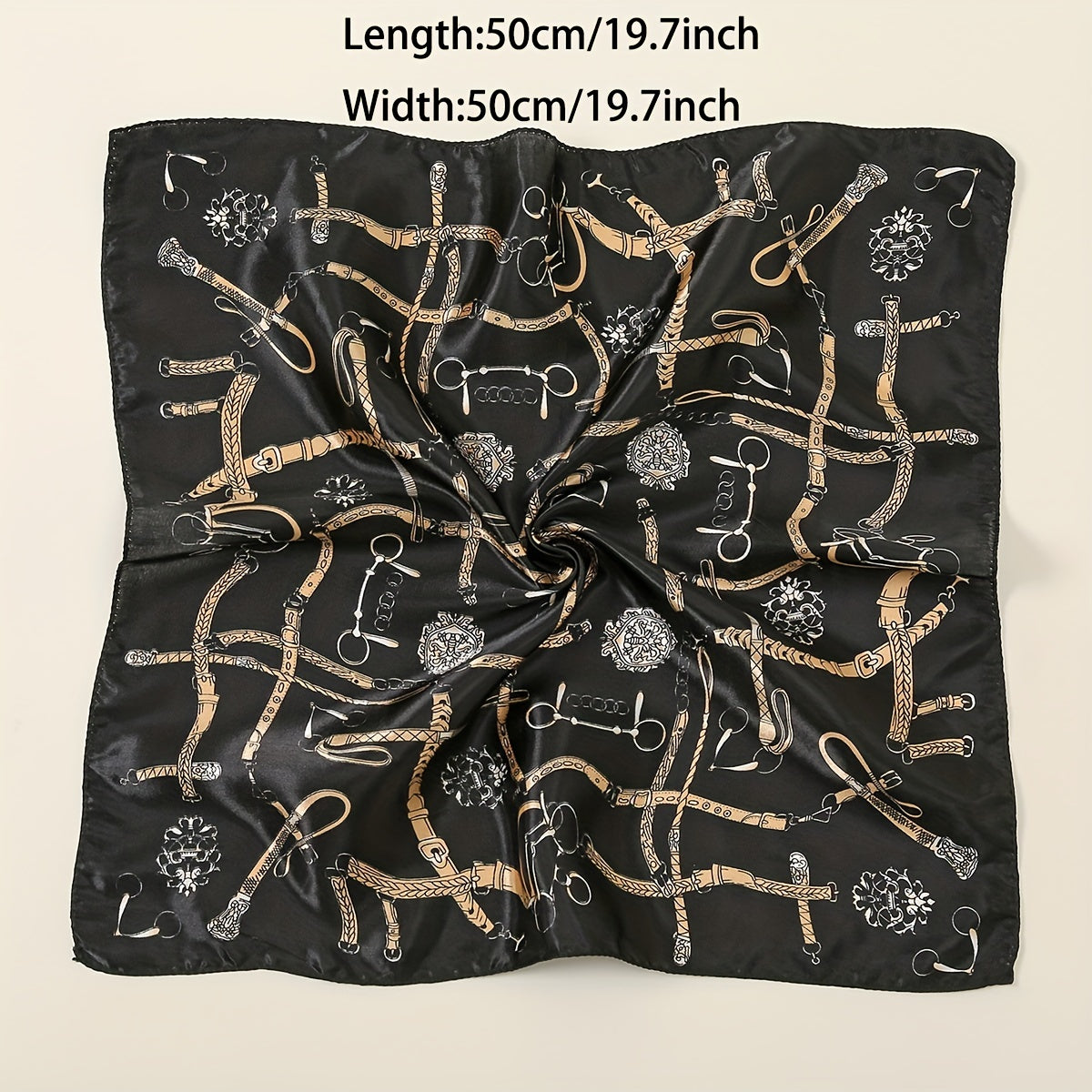 Geometric Chain Print Bandana Square Scarf Satin Neckerchief Women