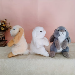 Ultra Realistic Lop Ear Rabbit Plush Toy Soft Silky Fur 3 Colors Grey Beige Nurs