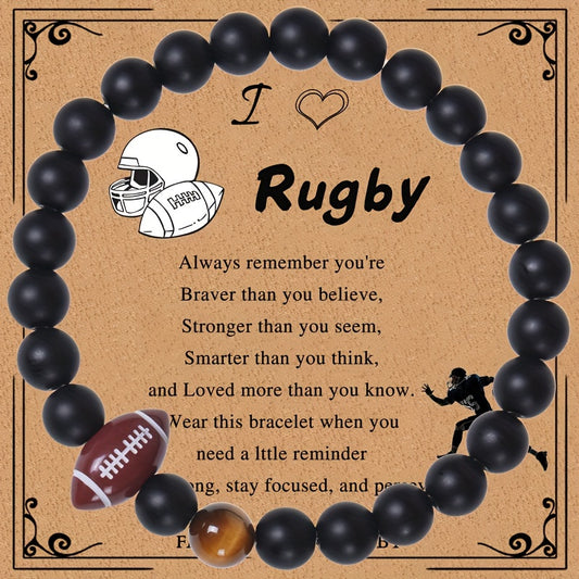Rugby Beads Decor Adjustable Bracelet Unisex Stretch Sports Wristband