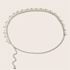 Pearl Pendant Rhinestone Waist Chain Belly Chain Silvery Belt