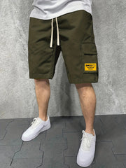 Men's Comfy Cargo Shorts Smile Solid Stretch Elastic Waist Drawstring Shorts