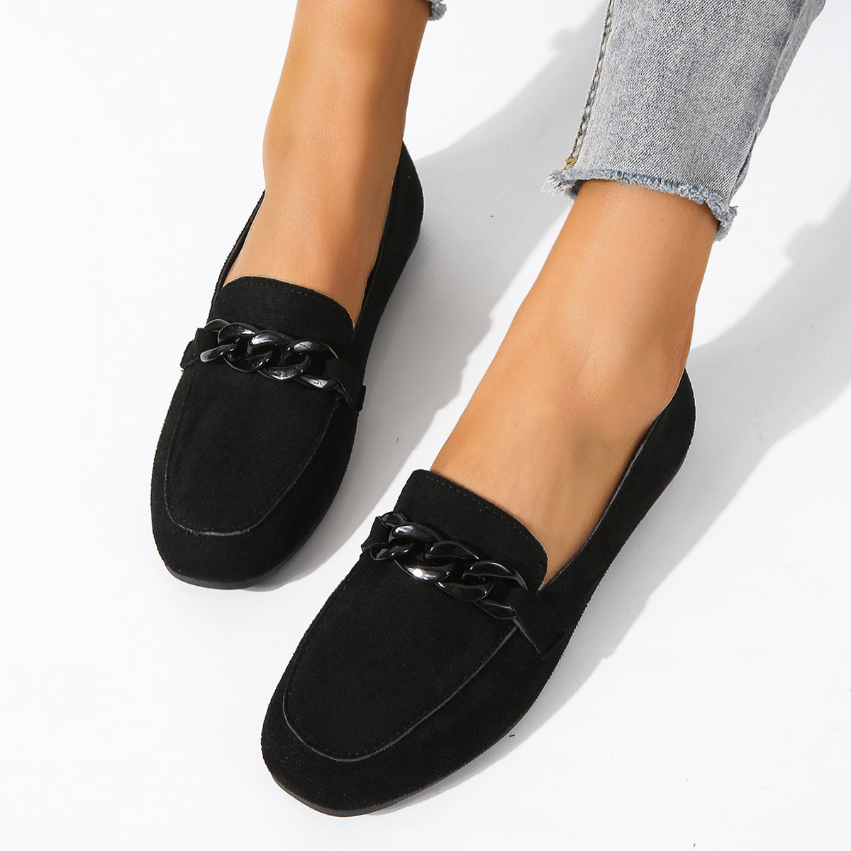 Metal Chain Decor Flat Loafers Women's Shoes