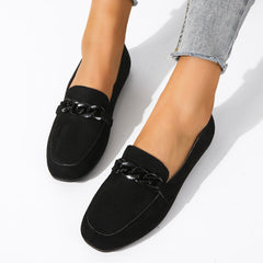 Metal Chain Decor Flat Loafers Women's Shoes