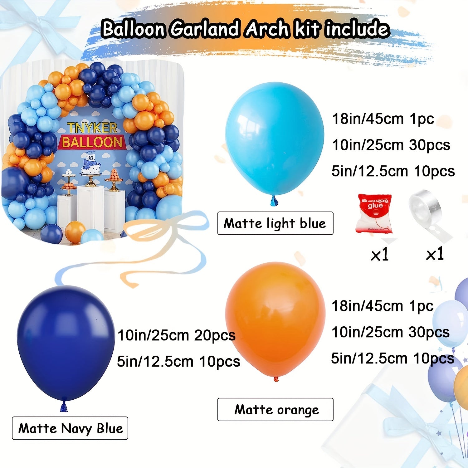 Navy and Orange Balloons Garland Arch Kit for Wedding Birthday Party