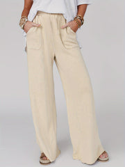  Solid Loose Trousers With Pockets