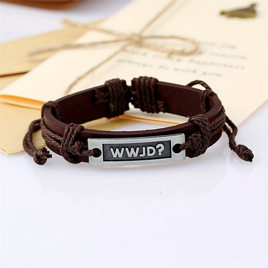 WWJD Bracelets Christian Bible Verse Handwoven PU Leather Sports Wristband