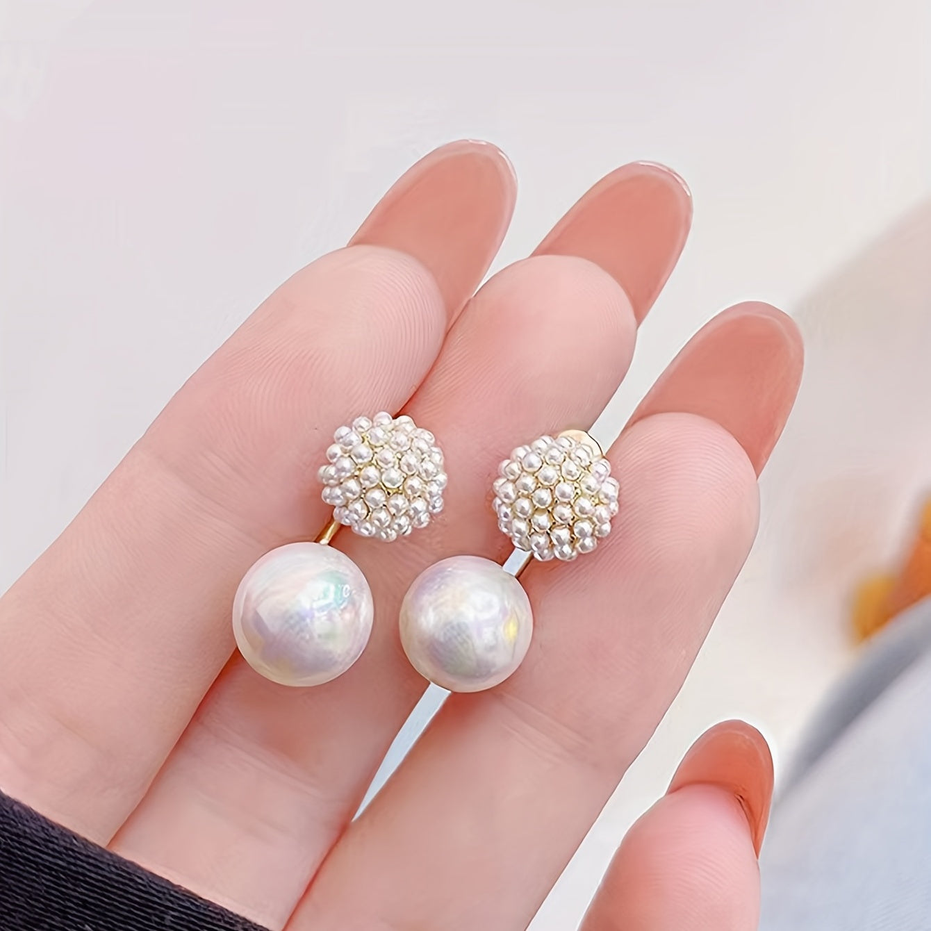 Flower Pattern Faux Pearl Dangle Earrings 14K Plated Jewelry