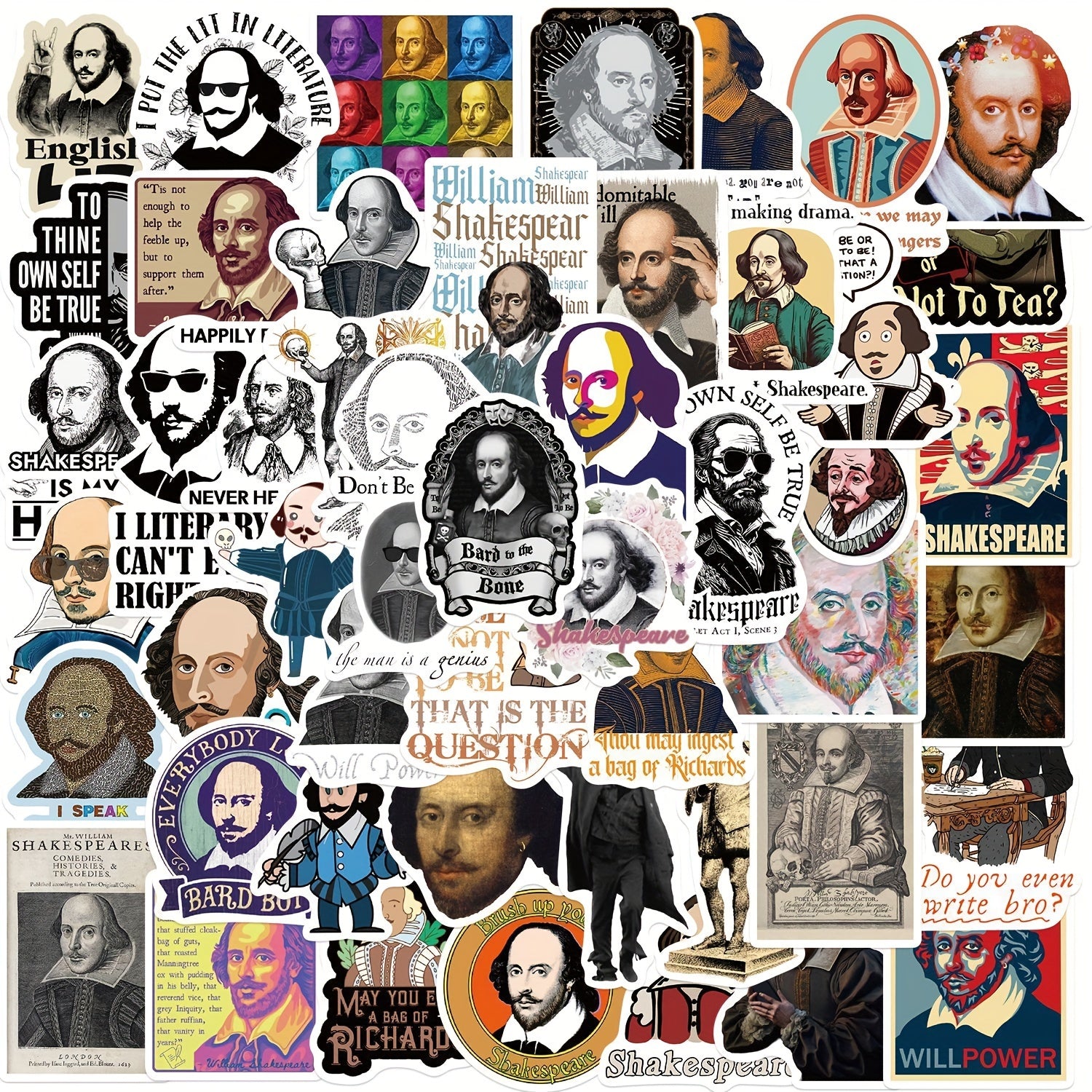 50pcs Shakespeare Portrait Graffiti Stickers Laptop Suitcases Water