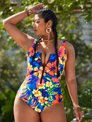  Tropical Print One Piece Bathing Suit