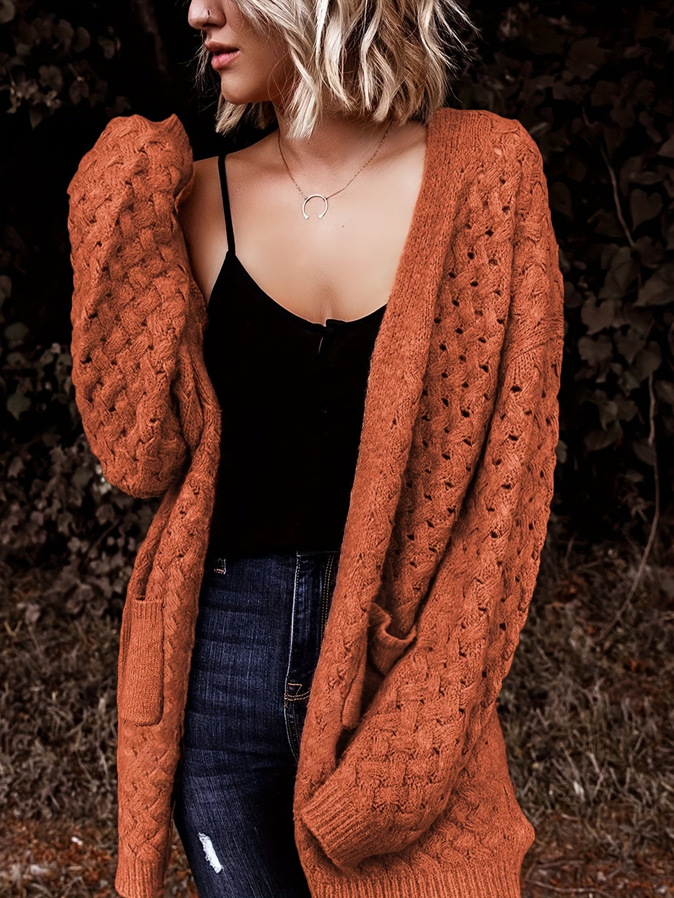  Solid Long Sleeve Open Front Cardigan