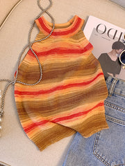 Striped Print Halter Top Sleeveless Summer Top Women's Clothing