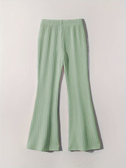 Girls Ribbed Knit Flare Leg Pants High Waist Kids Spring Summer Clothes