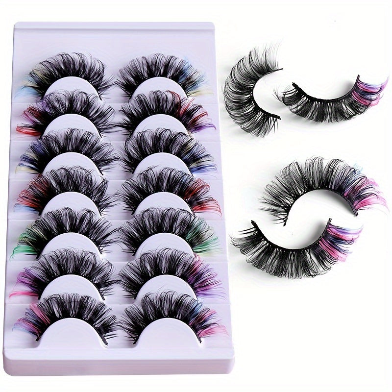 7 Pairs Colored Faux Mink False Eyelashes - Fluffy Volume Curly Lashes