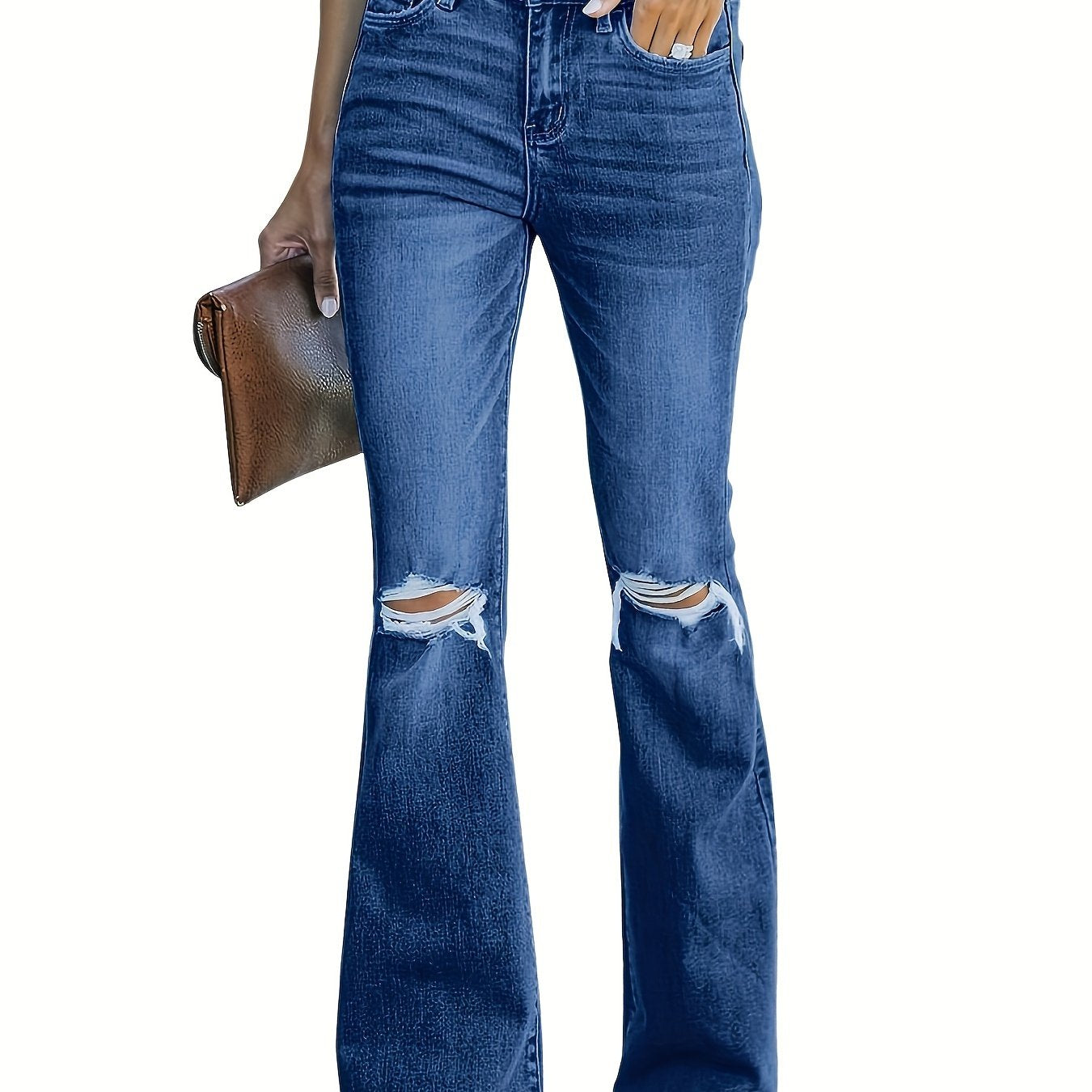  Washed Ripped High Stretch Flared Leg Jeans
