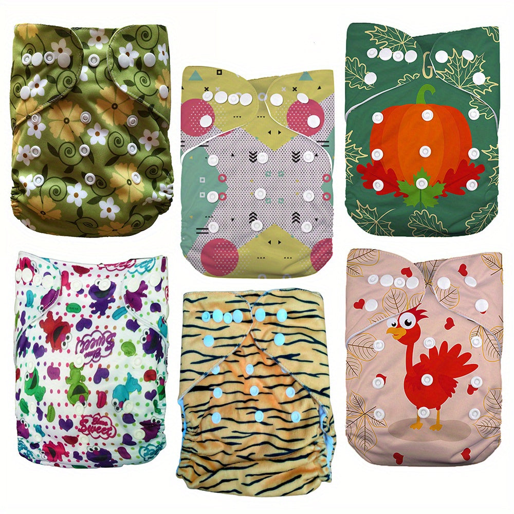 6pcs Reusable Pocket Cloth Diapers One Size for Boys & Girls