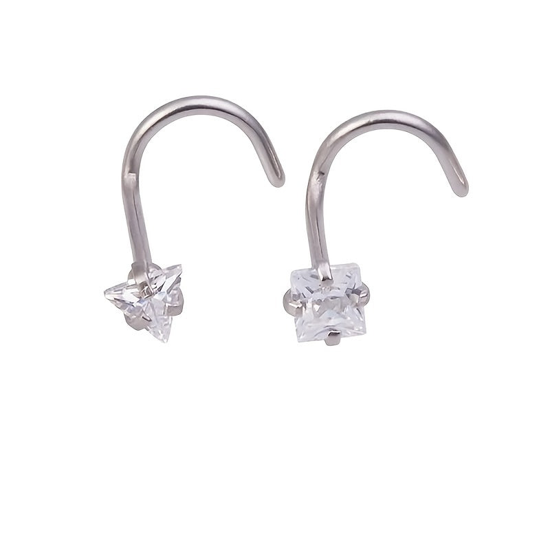 4 Pcs Zircon Stainless Steel Nose Stud Set Body Piercing Jewelry
