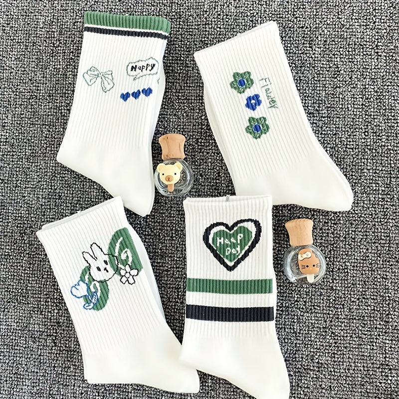 7 Pairs Letter & Striped Print Socks Women's Mid Tube Stockings