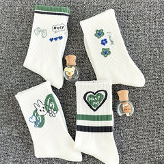 7 Pairs Letter & Striped Print Socks Women's Mid Tube Stockings