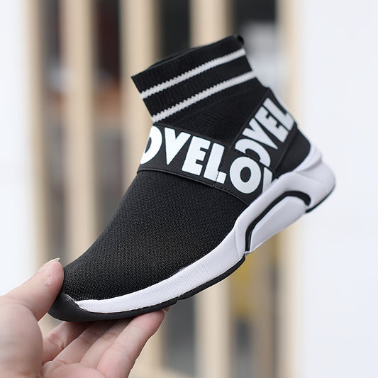 Boy's Slip On Sock Shoes Breathable Woven Knit Sneakers For Outdoor Walking