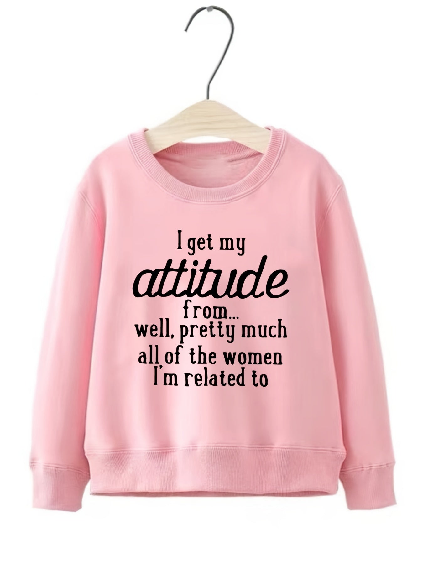 Attitude Letter Pattern Round Neck Sweatshirt for Girls