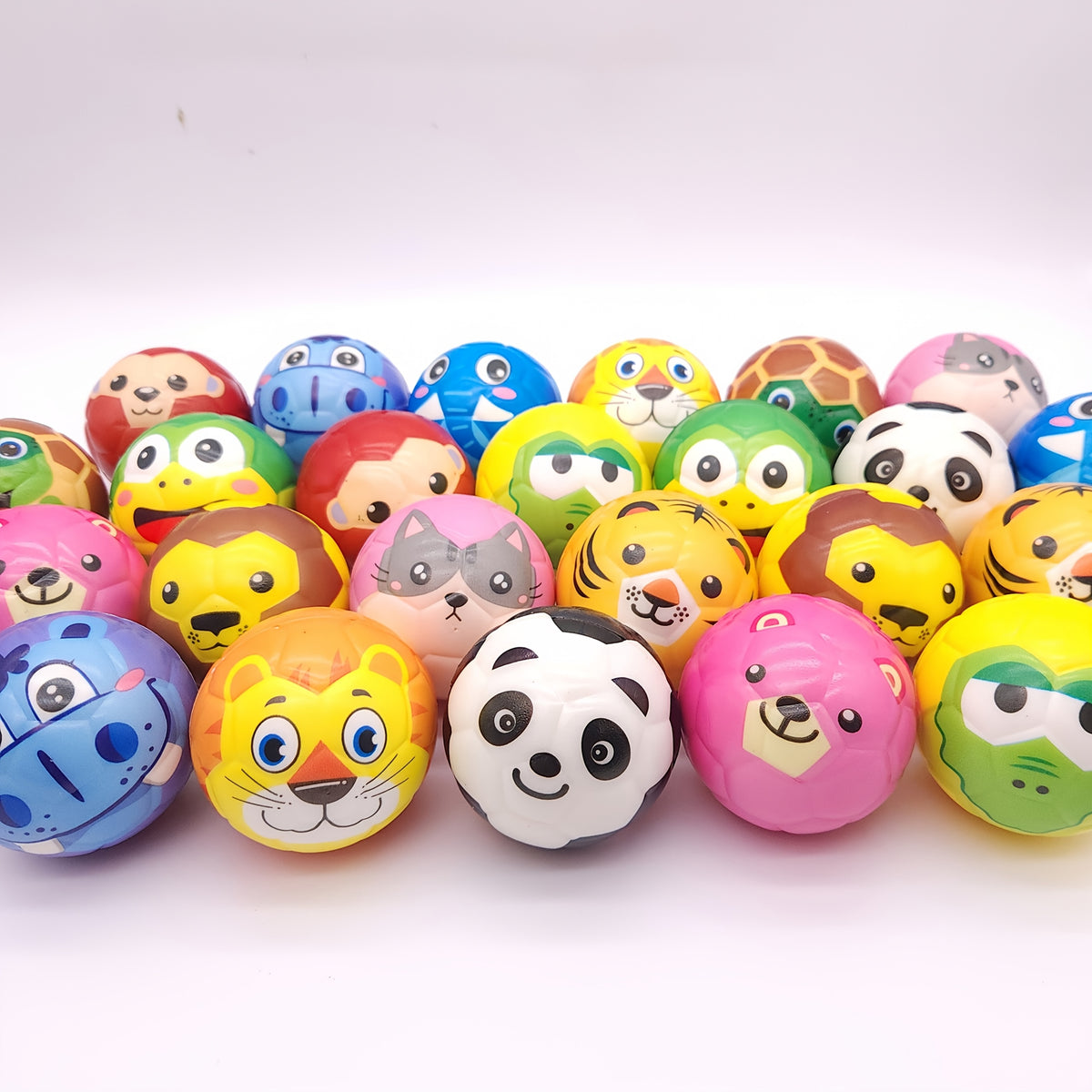24 Sponge Balls with Cartoon Animal Face, 6.3 cm Diameter