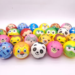 24 Sponge Balls with Cartoon Animal Face, 6.3 cm Diameter