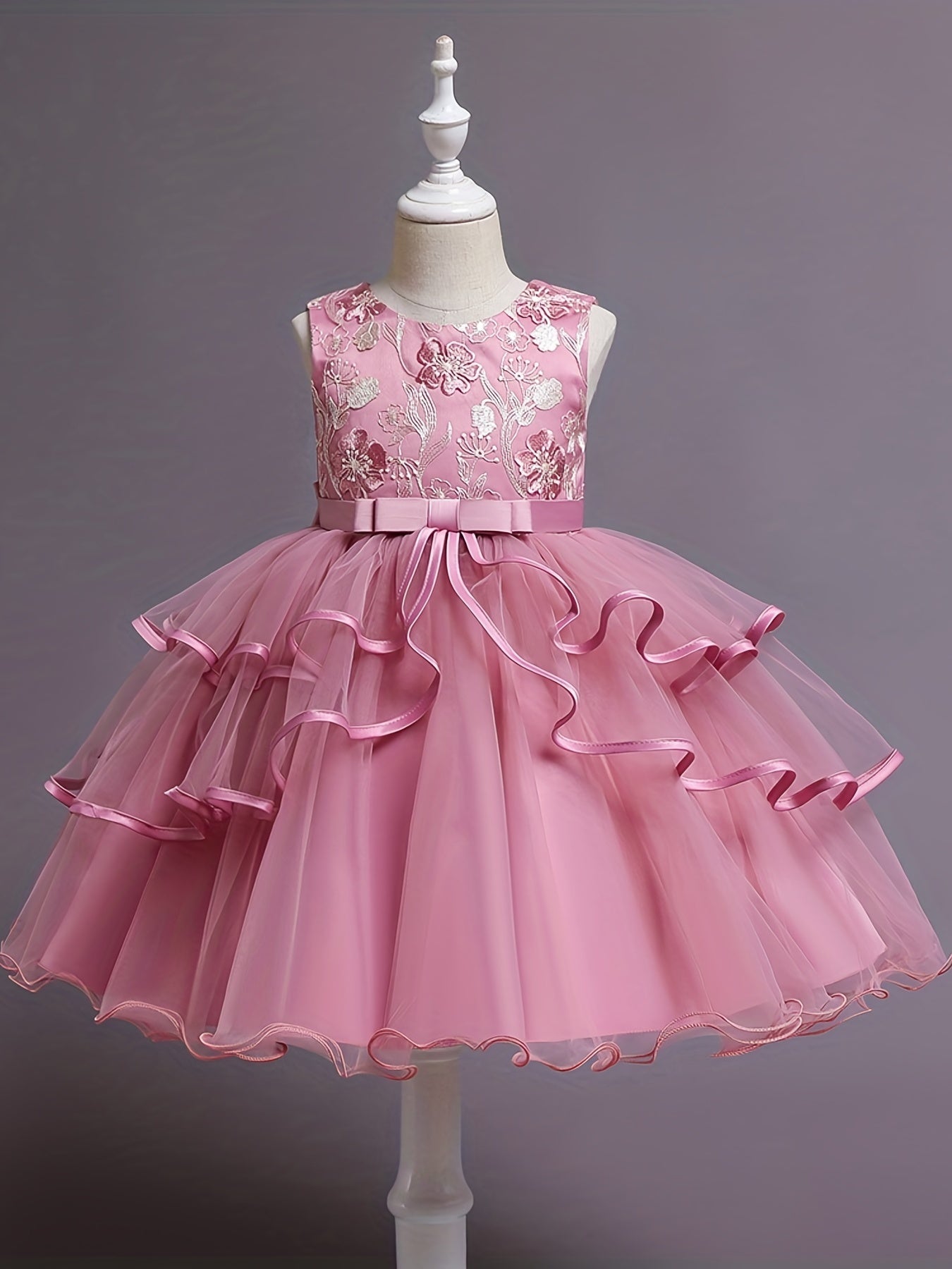 Princess Dress For Christmas Birthday & Evening Parties Sleeveless Flower Embroi