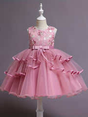 Princess Dress For Christmas Birthday & Evening Parties Sleeveless Flower Embroi