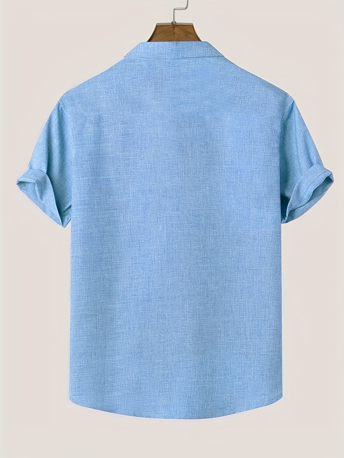 Men's Solid Lapel Short Sleeves Button Up Shirt