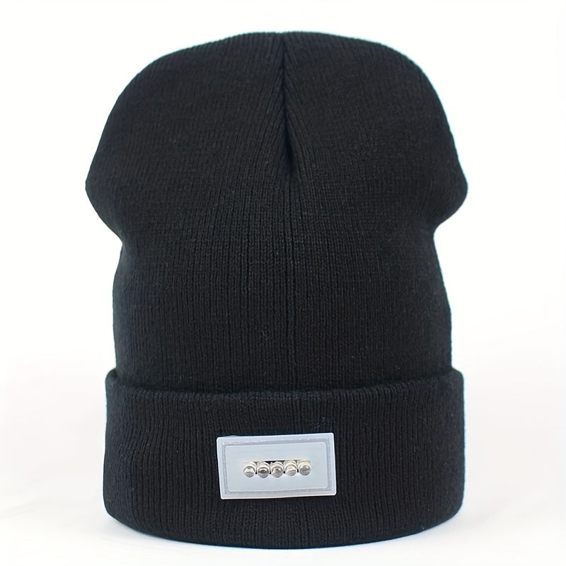 LED Light Beanie Hat Warm Solid Knitted Hat Unisex Outdoor Fishing Hiking